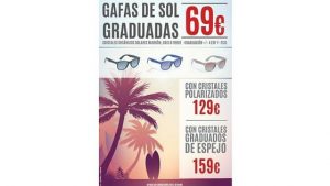 Cartel de promoción de gafas de sol graduadas.